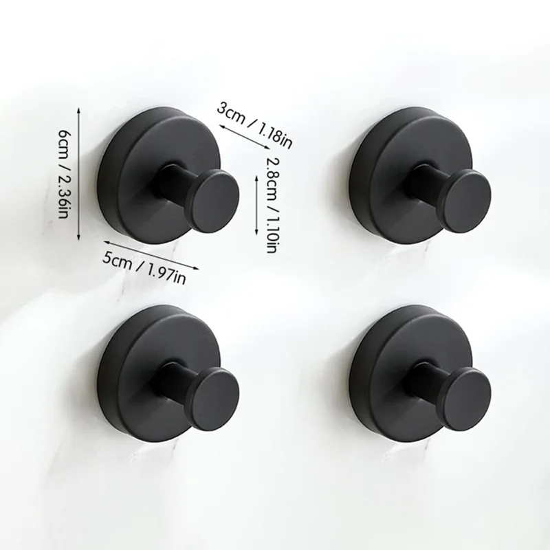 4 Pezzi Ganci da Parete in Acciaio Inossidabile con Ventosa Installazione Senza Forare Appenditutto per Bagno e Cucina - Nero