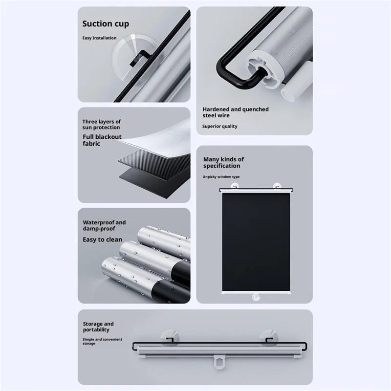 ST-5022 68x125cm Car Window Sunshade Auto Retractable Suction Cup Blackout Curtain for Car Bedroom
