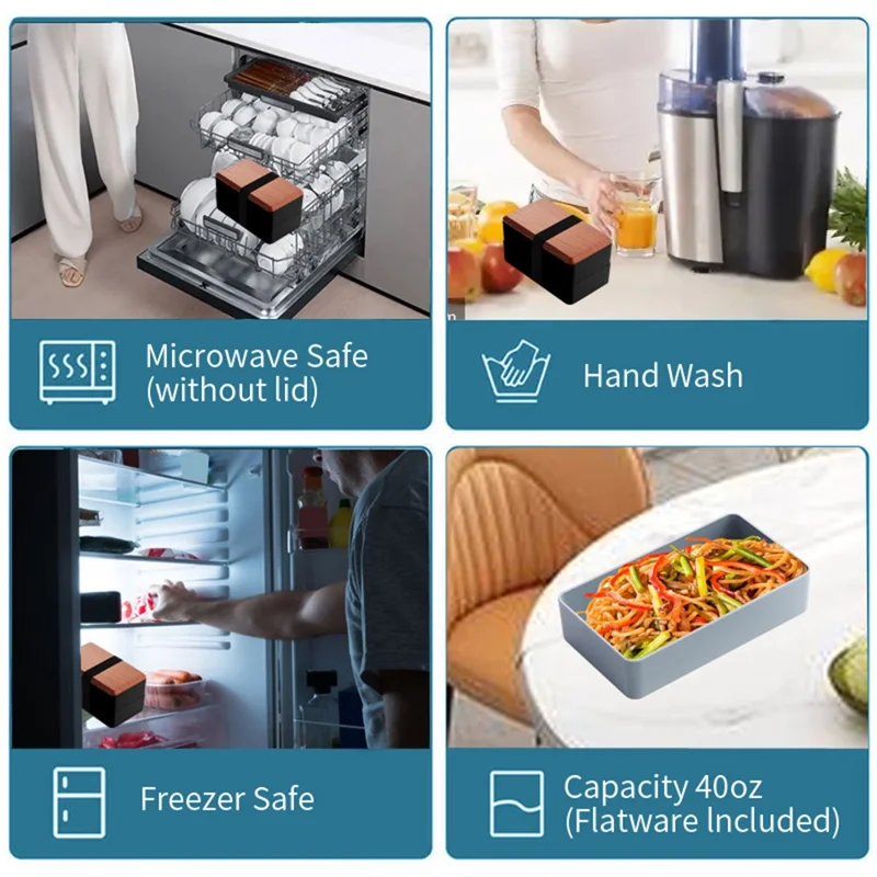 Dobbeltlaget Bento-frokostboks med suppecontainer, stor kapacitet til måltidsforberedelse med isoleret taske (BPA-fri, ingen FDA) - Sort