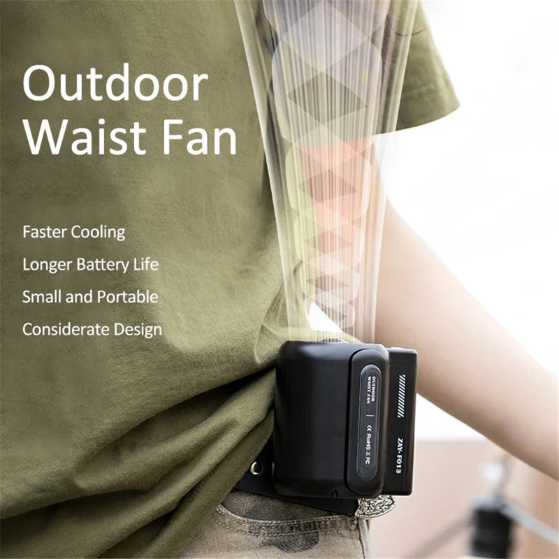 F013 Ventilateur de poche mini USB rechargeable portable pour l'été, avec clip de ceinture et suspension (certifié CE) - Noir