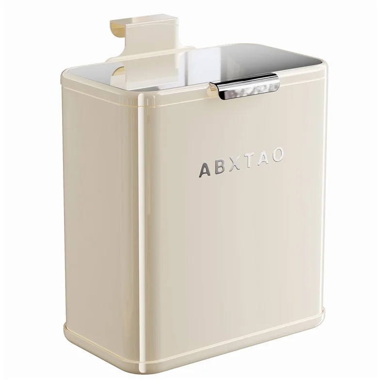 Lixeira Grande 26x15x28 cm Montada na Parede com Tampa em Aço Inoxidável para Cozinha e Casa de Banho - Branco Creme