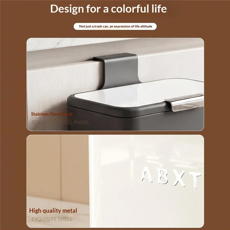 Lixeira Grande 26x15x28 cm Montada na Parede com Tampa em Aço Inoxidável para Cozinha e Casa de Banho - Branco Creme