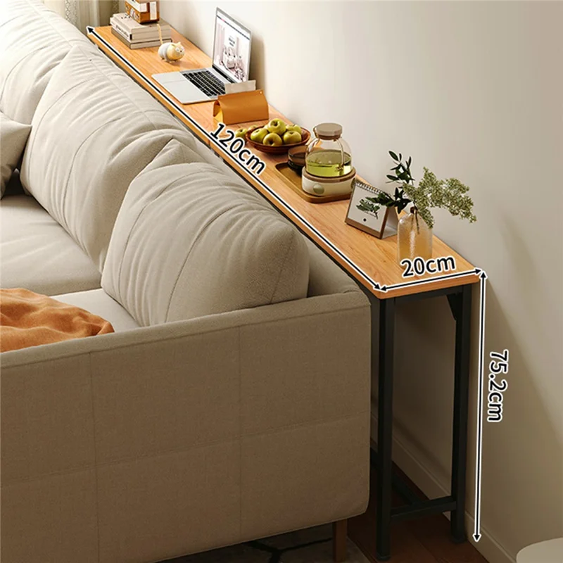Smal sideskab 120x20cm smal skab bag sofa, opbevaringshylde til gang, stue, soveværelse - pæretræ + sort ramme