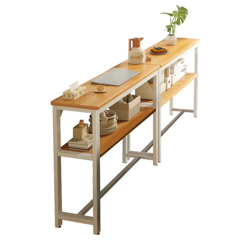 Smal Konsolbord 120x30cm 2-Lags Bag Sofabeholder til Stue og Soveværelse - Ege + Hvid Ramme