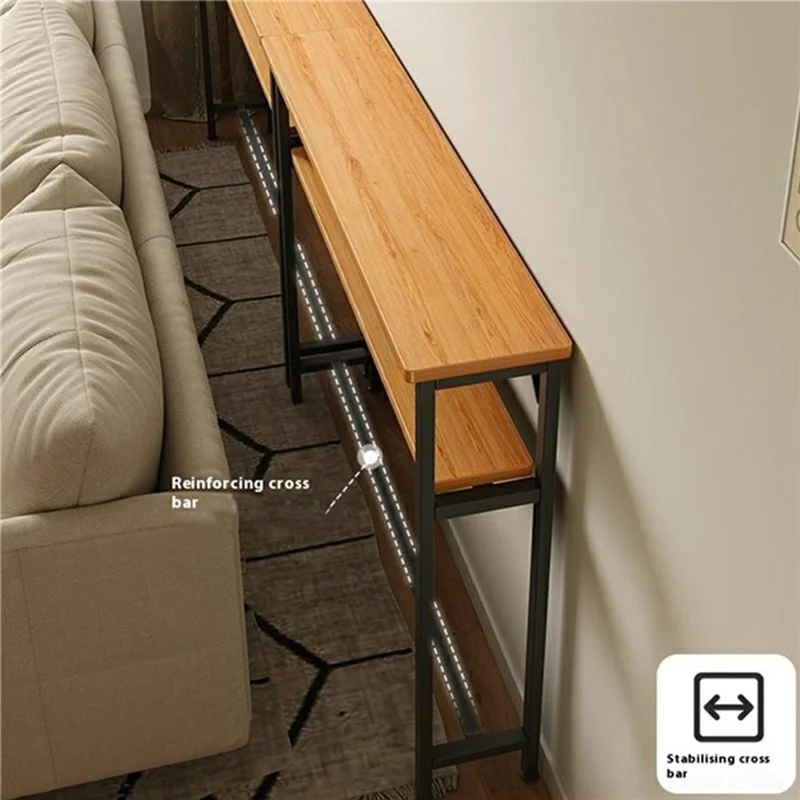 Smal Konsolbord 120x30cm 2-Lags Bag Sofabeholder til Stue og Soveværelse - Ege + Hvid Ramme