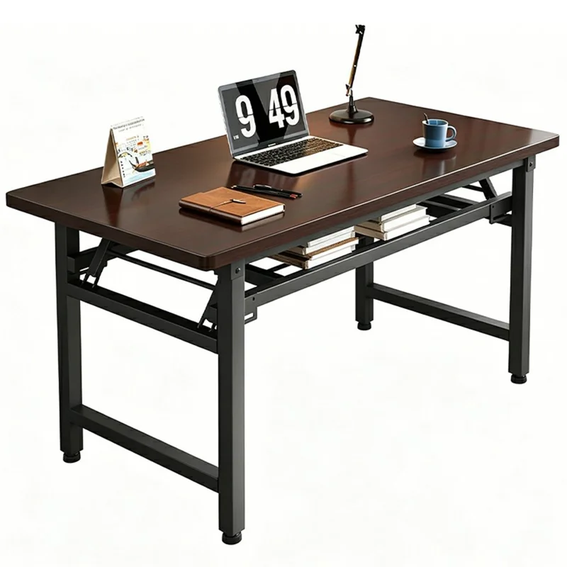 Klapptisch 120x60x75 cm Doppelschicht Doppelstangen-Computer-Schreibtisch Lern- und Esstisch, keine Montage erforderlich – Schwarz