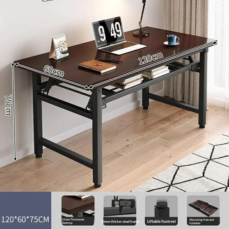 Klapptisch 120x60x75 cm Doppelschicht Doppelstangen-Computer-Schreibtisch Lern- und Esstisch, keine Montage erforderlich – Schwarz