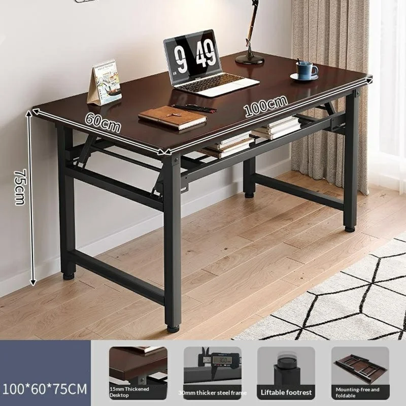 Falttisch 100x60x75 cm, Doppelschicht, Doppelstange, Computertisch, Schreibtisch, Esstisch, keine Montage erforderlich – Schwarz