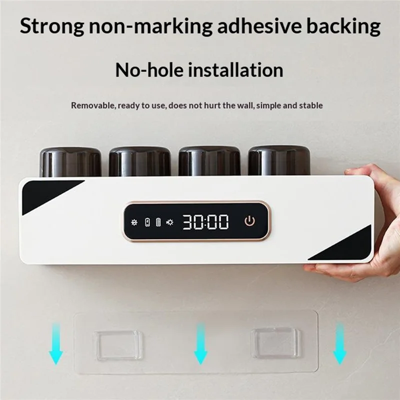 RA-622 Suporte para Escova de Dentes com Esterilização UVC Inteligente Montado na Parede com Ecrã Digital e Secagem Automática - Cinzento Escuro
