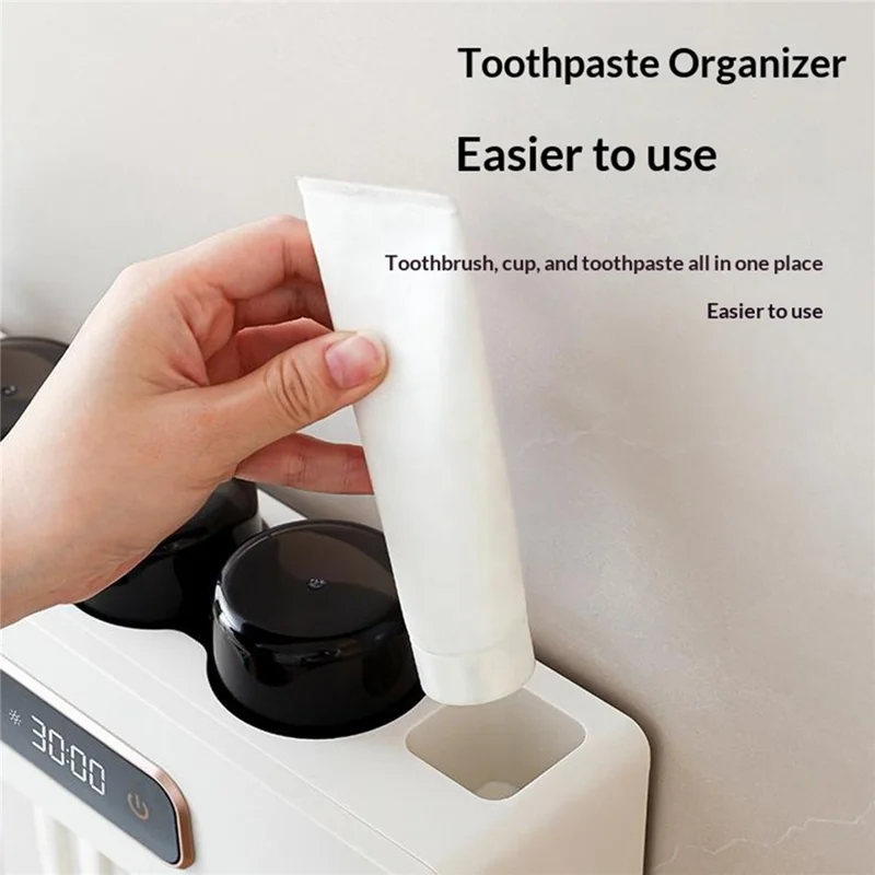 RA-622 Suporte para Escova de Dentes com Esterilização UVC Inteligente Montado na Parede com Ecrã Digital e Secagem Automática - Cinzento Escuro