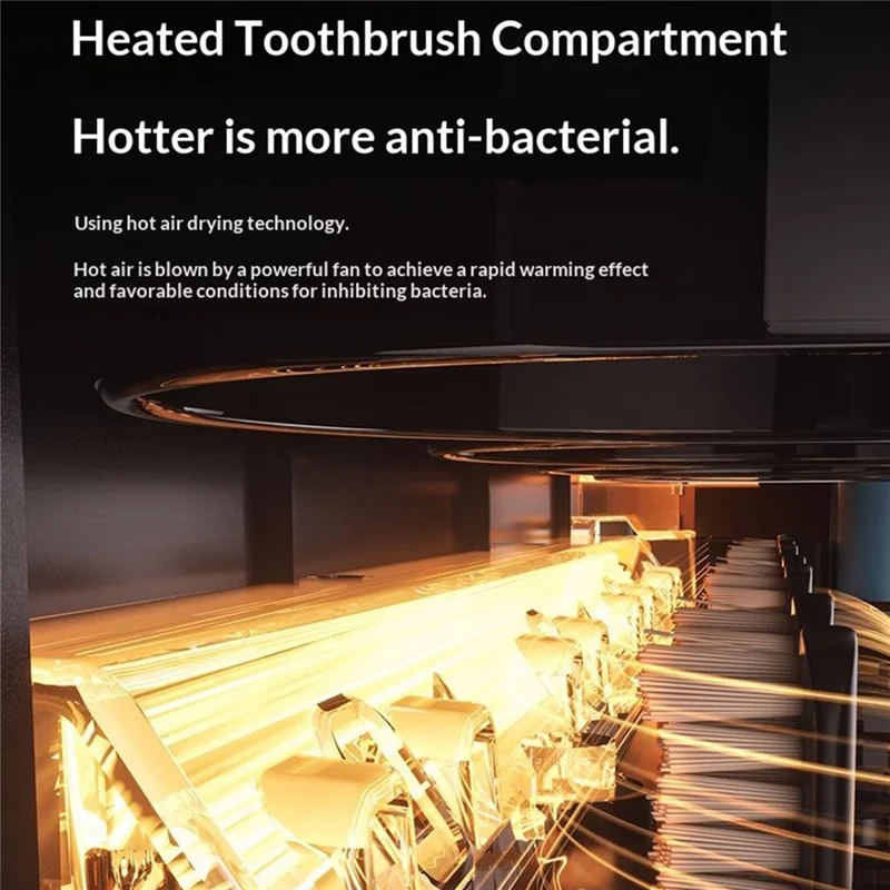 RA-971 Suporte Inteligente para Escova de Dentes com Dupla Esterilização UV UVC+UVA 99,99% de Esterilização 1200mAh Tipo-C Prateleira Organizadora Montada na Parede - Preto