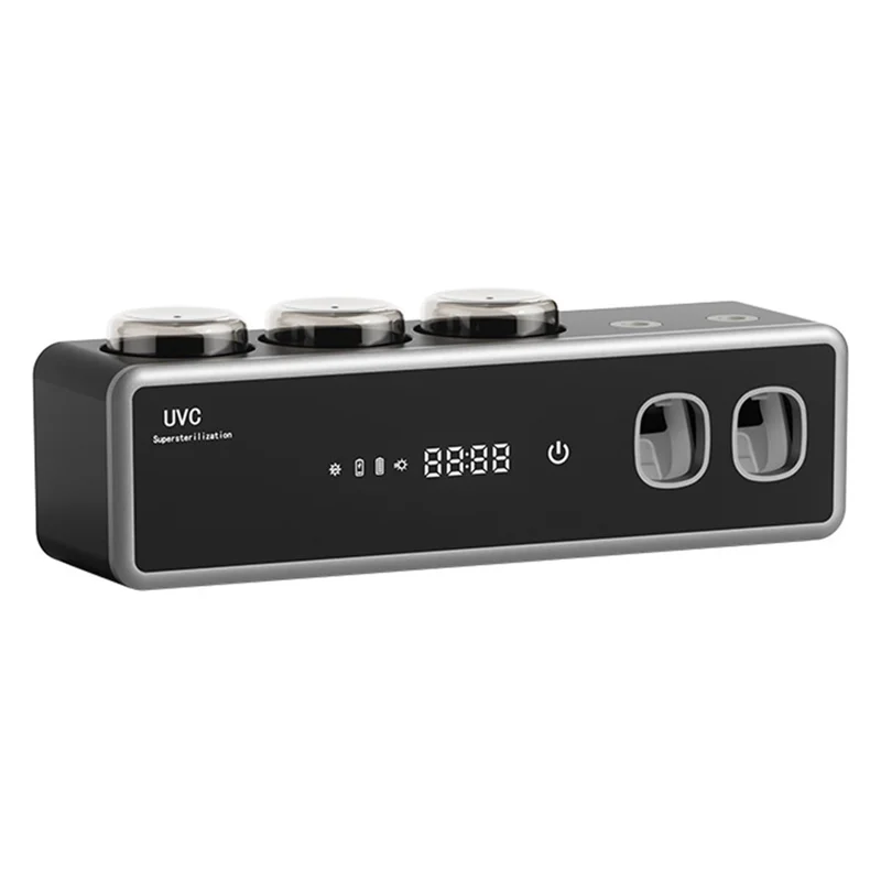 RA-971 Suporte Inteligente para Escova de Dentes com Dupla Esterilização UV UVC+UVA 99,99% de Esterilização 1200mAh Tipo-C Prateleira Organizadora Montada na Parede - Preto