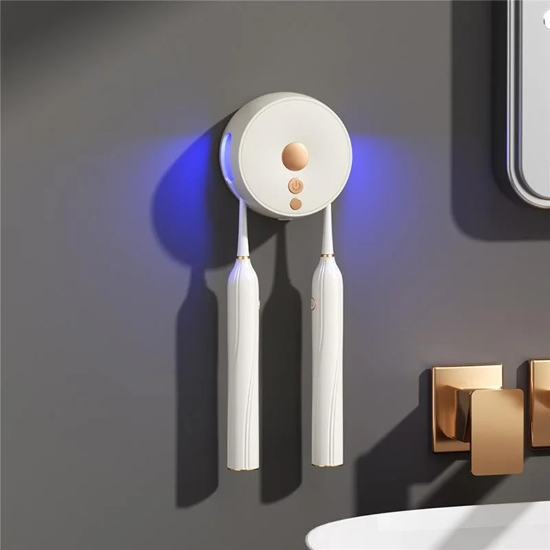 RA-985 Suporte de Escova de Dentes com Esterilizador UV Inteligente Montado na Parede, Secador de Ar Quente a 60°C, Organizador com Carregamento Rápido Tipo-C