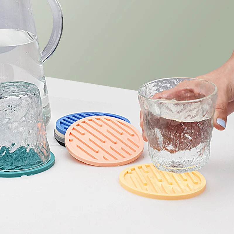 10cm Round Thick Silicone Mug Coaster Non-Slip Heat-Resistant Water Bottle Cup Drink Mat Pad - Grey