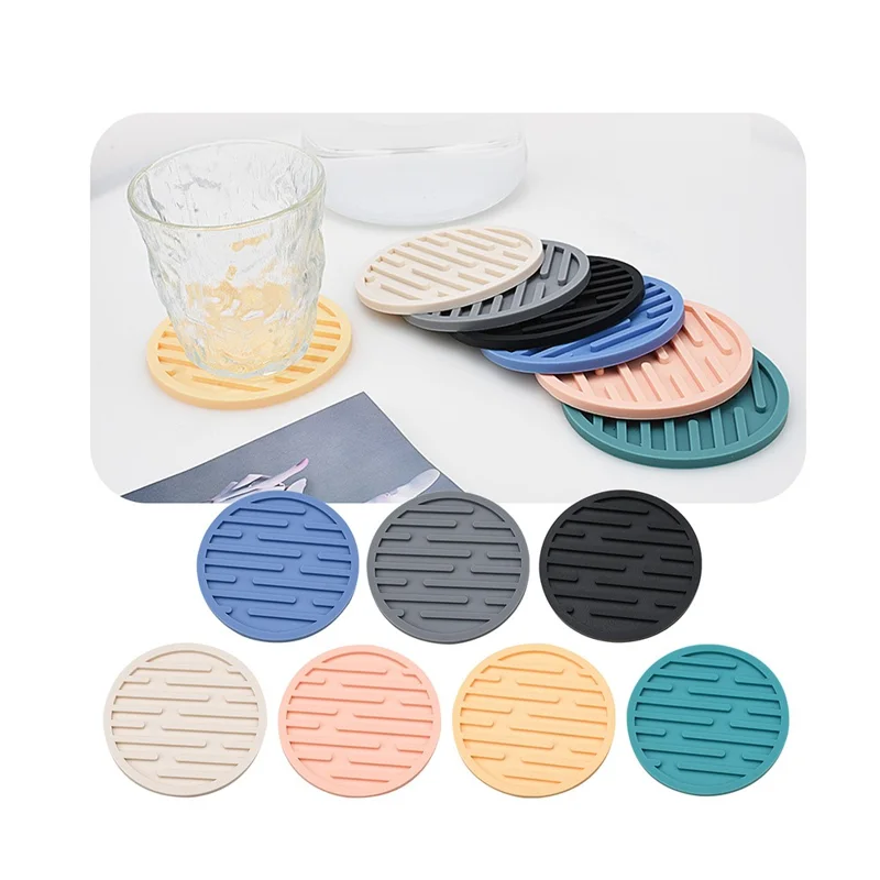 10cm Round Thick Silicone Mug Coaster Non-Slip Heat-Resistant Water Bottle Cup Drink Mat Pad - Grey
