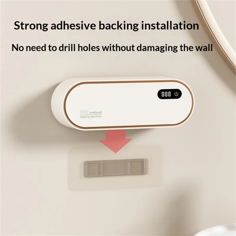 RA-611 Suporte Esterilizador Inteligente de Escovas de Dentes com UV Duplo 99,9% de Esterilização 1800mAh Secagem com Ar Quente Suporte Organizador com Montagem em Parede - Bege