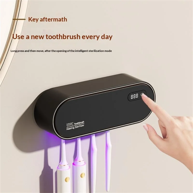 RA-611 Suporte Esterilizador Inteligente de Escovas de Dentes com UV Duplo 99,9% de Esterilização 1800mAh Secagem com Ar Quente Suporte Organizador com Montagem em Parede - Bege
