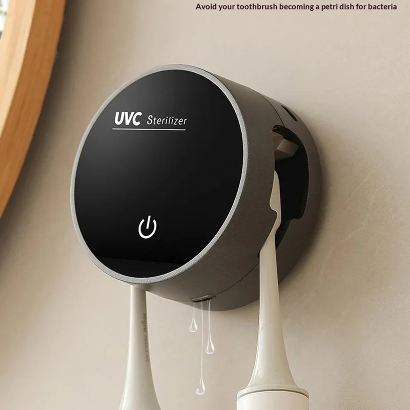 RA-983 Support intelligent pour brosse à dents stérilisateur UVC support de chargement mural USB-C séchage à air chaud range-couverts - Noir