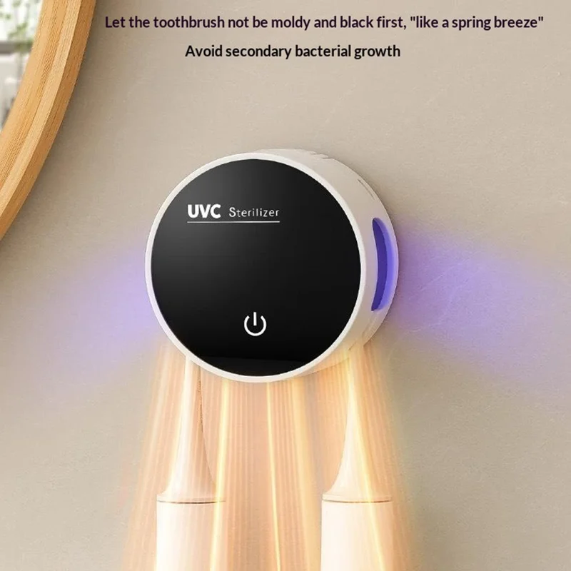 RA-983 Support intelligent pour brosse à dents stérilisateur UVC support de chargement mural USB-C séchage à air chaud range-couverts - Noir