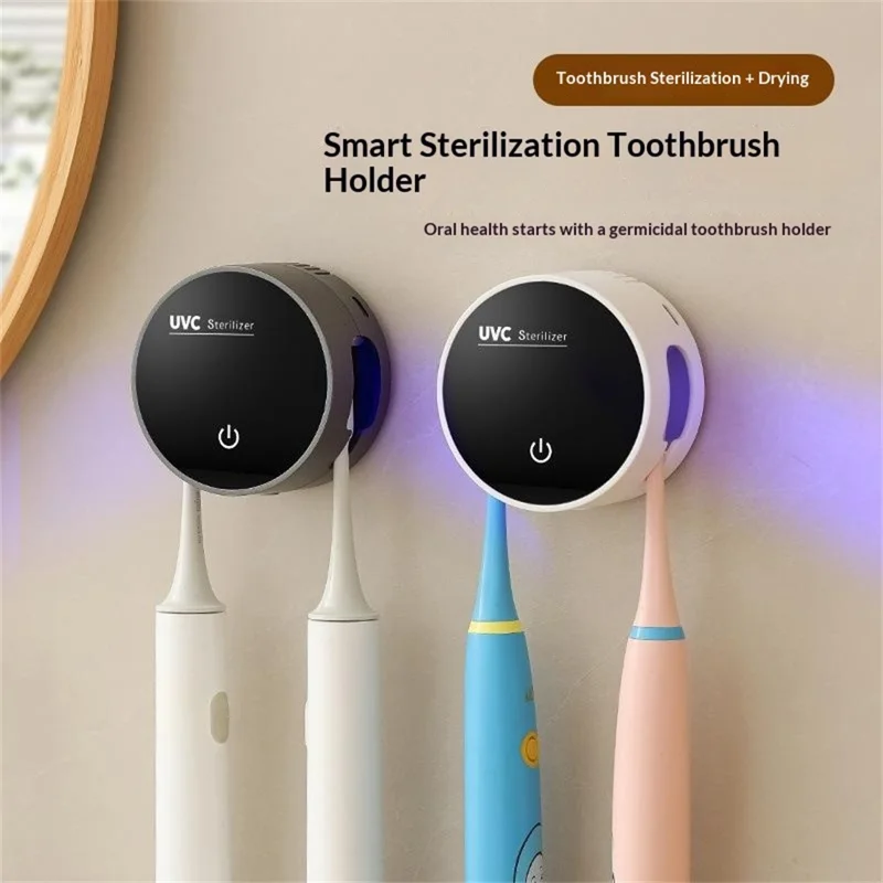 RA-983 Support intelligent pour brosse à dents stérilisateur UVC support de chargement mural USB-C séchage à air chaud range-couverts - Noir