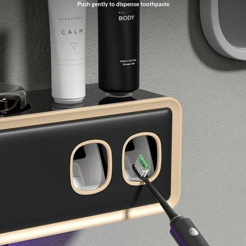 RA-933 Portascovolini da Dentifricio Intelligente con Sterilizzazione UV 99,9% Antibatterico, Asciugatura a 43°C, Batteria 1200mAh, Scaffale Organizzatore da Parete - Nero