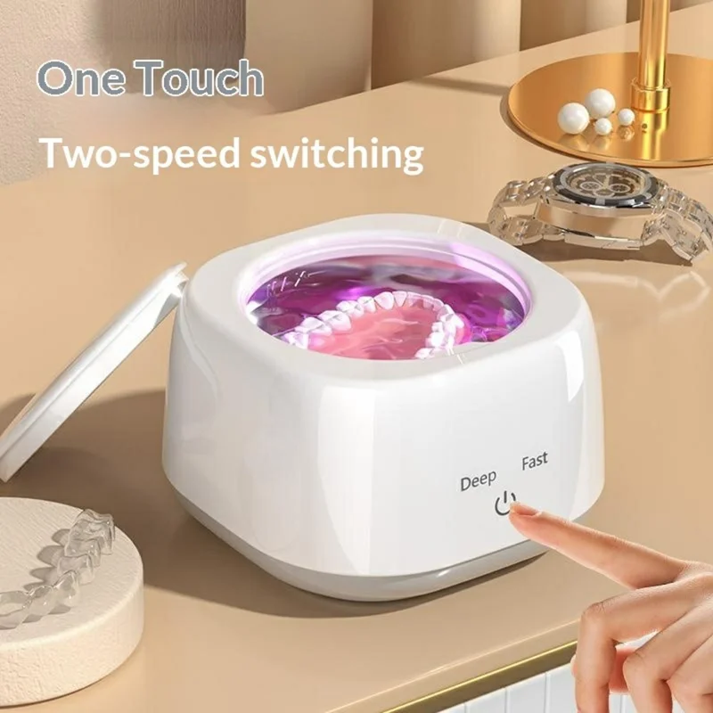 RA-960 Limpiador Ultrasónico 250 mL 48 kHz, Estufa con Esterilización UV, Aparato de Limpieza Doméstica para Placas, Joyas, Prótesis Dental - Blanco / Enchufe UE