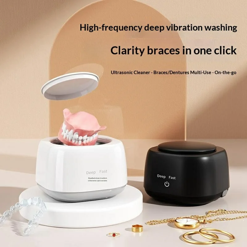 RA-960 Limpiador Ultrasónico 250 mL 48 kHz, Estufa con Esterilización UV, Aparato de Limpieza Doméstica para Placas, Joyas, Prótesis Dental - Blanco / Enchufe UE