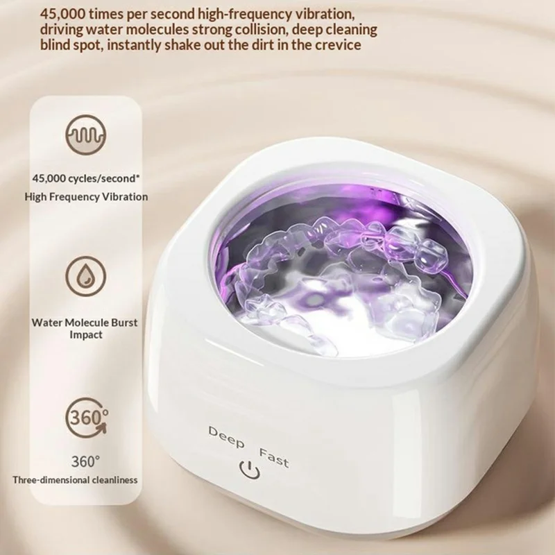 RA-960 Limpiador Ultrasónico 250 mL 48 kHz, Estufa con Esterilización UV, Aparato de Limpieza Doméstica para Placas, Joyas, Prótesis Dental - Blanco / Enchufe UE