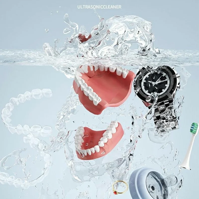 RA-960 Limpiador Ultrasónico 250 mL 48 kHz, Estufa con Esterilización UV, Aparato de Limpieza Doméstica para Placas, Joyas, Prótesis Dental - Blanco / Enchufe UE