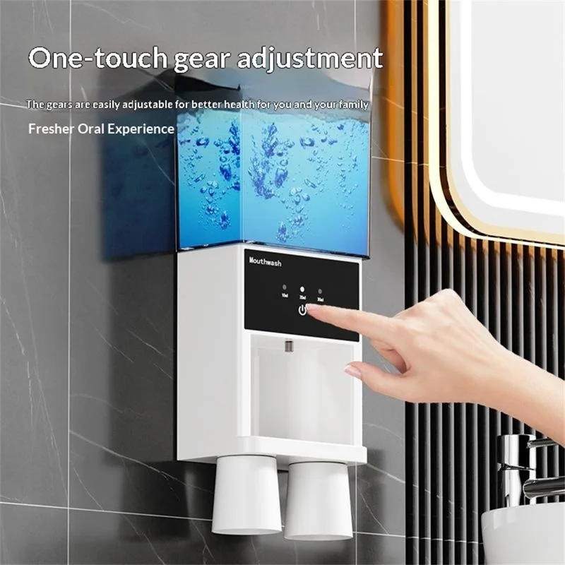 RA-981 Distributore Automatico di Collutorio da Parete con Sensore IR a 3 Livelli, Dispositivo per l'Assistenza Orale con Alimentazione Type-C - Bianco