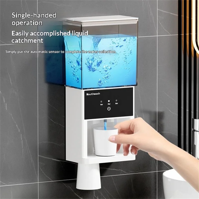 RA-981 Distributore Automatico di Collutorio da Parete con Sensore IR a 3 Livelli, Dispositivo per l'Assistenza Orale con Alimentazione Type-C - Bianco