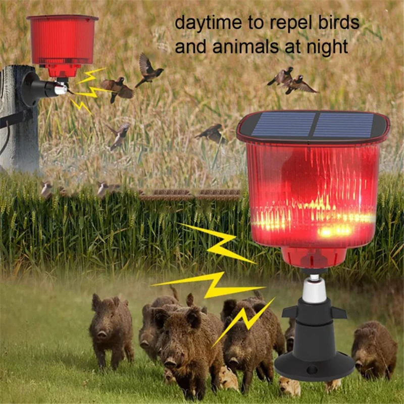 N911R Solar Birds / Animals Repeller Solar Recording Timer Sound and Light Alarm - Amarelo