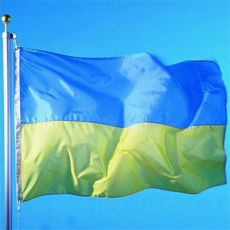 Flaga Ukrainy 90x150 cm, 3x5 stóp, poliestrowa flaga narodowa z uchwytem metalowym do wyświetlania na zewnątrz