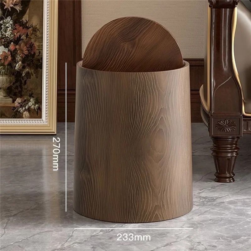 233x233x270mm Medium Size Vintage Wood Grain Waste Bin Large Capacity Trash Can with Lid for Bedroom Kitchen Bathroom Desktop