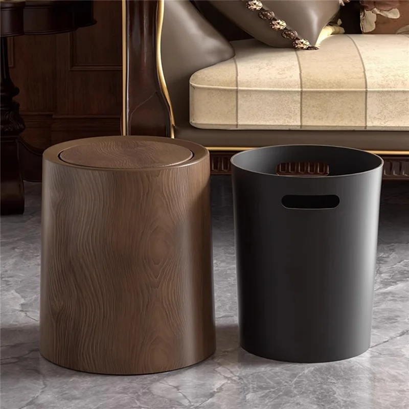 233x233x270mm Medium Size Vintage Wood Grain Waste Bin Large Capacity Trash Can with Lid for Bedroom Kitchen Bathroom Desktop