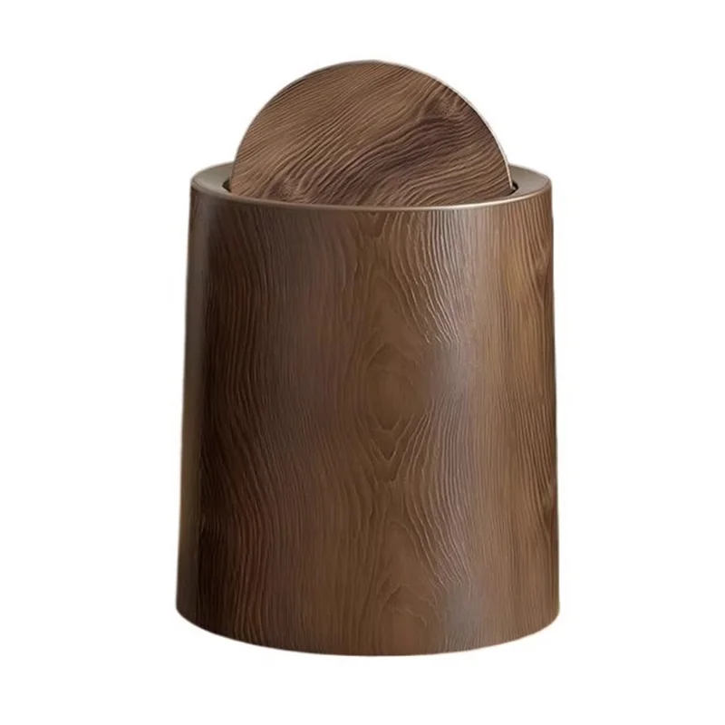 260x260x305mm Large Size Vintage Wood Grain Waste Bin Large Capacity Trash Can with Lid for Bedroom Kitchen Bathroom Desktop
