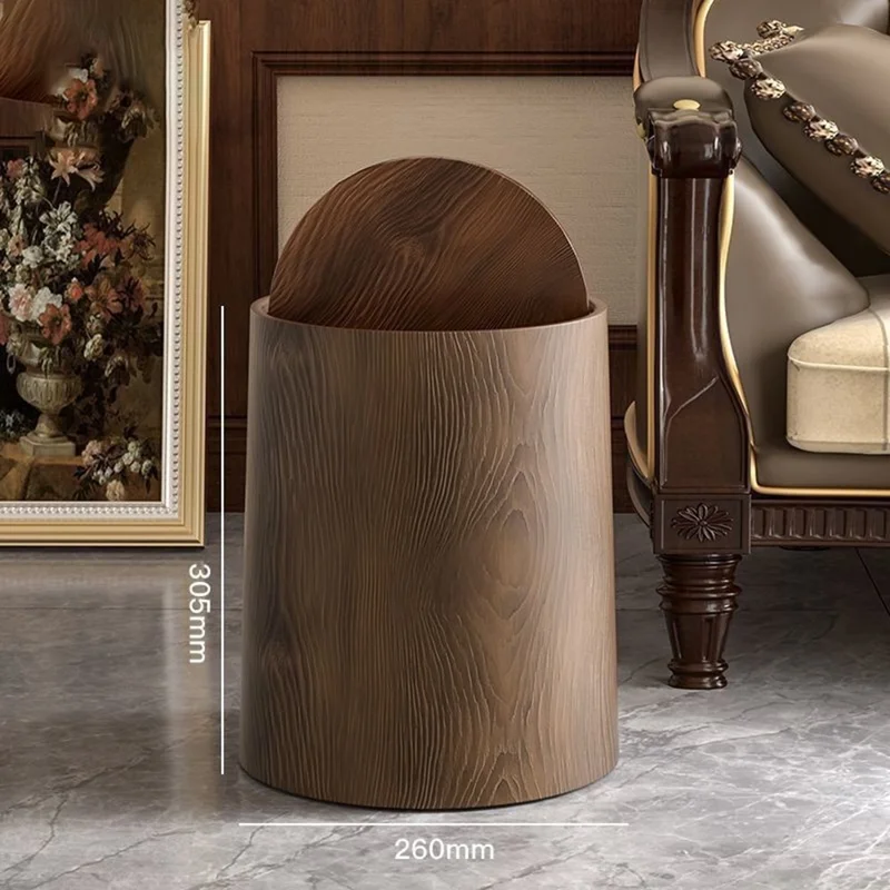 260x260x305mm Large Size Vintage Wood Grain Waste Bin Large Capacity Trash Can with Lid for Bedroom Kitchen Bathroom Desktop