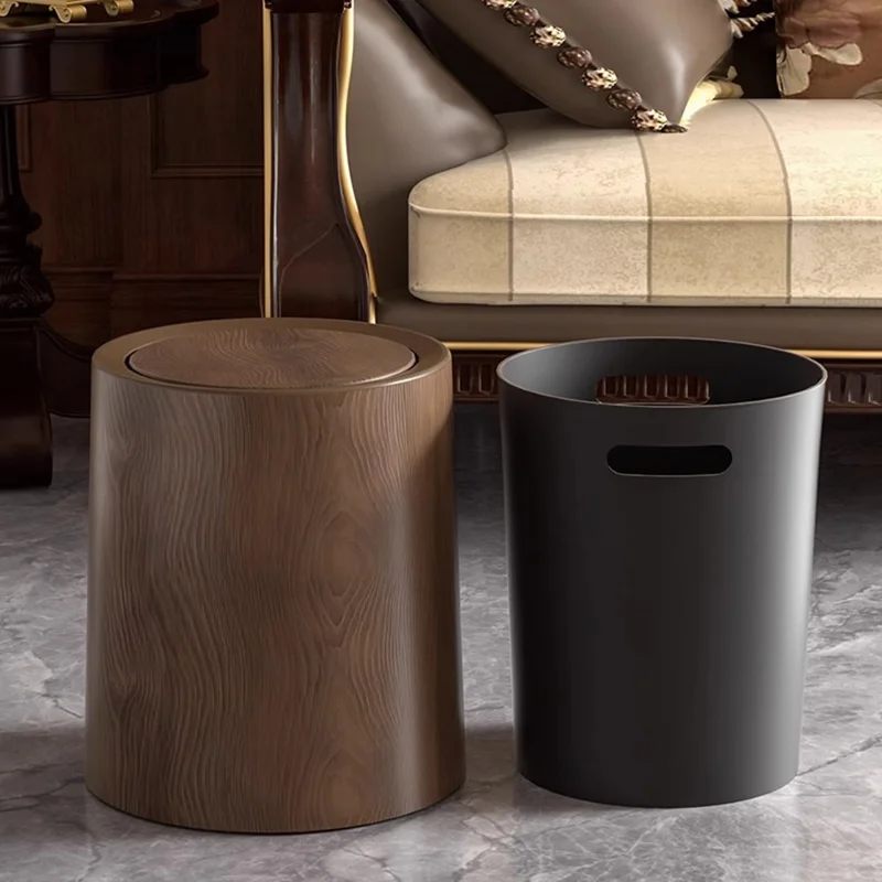 260x260x305mm Large Size Vintage Wood Grain Waste Bin Large Capacity Trash Can with Lid for Bedroom Kitchen Bathroom Desktop