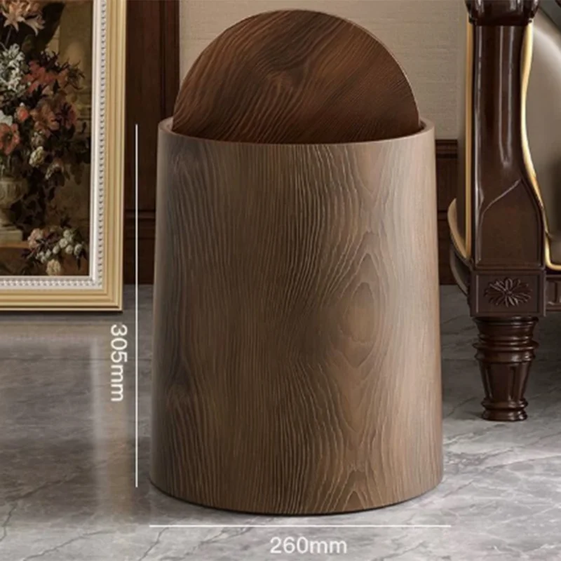 260x260x305mm Large Size Vintage Wood Grain Waste Bin Large Capacity Trash Can with Lid for Bedroom Kitchen Bathroom Desktop