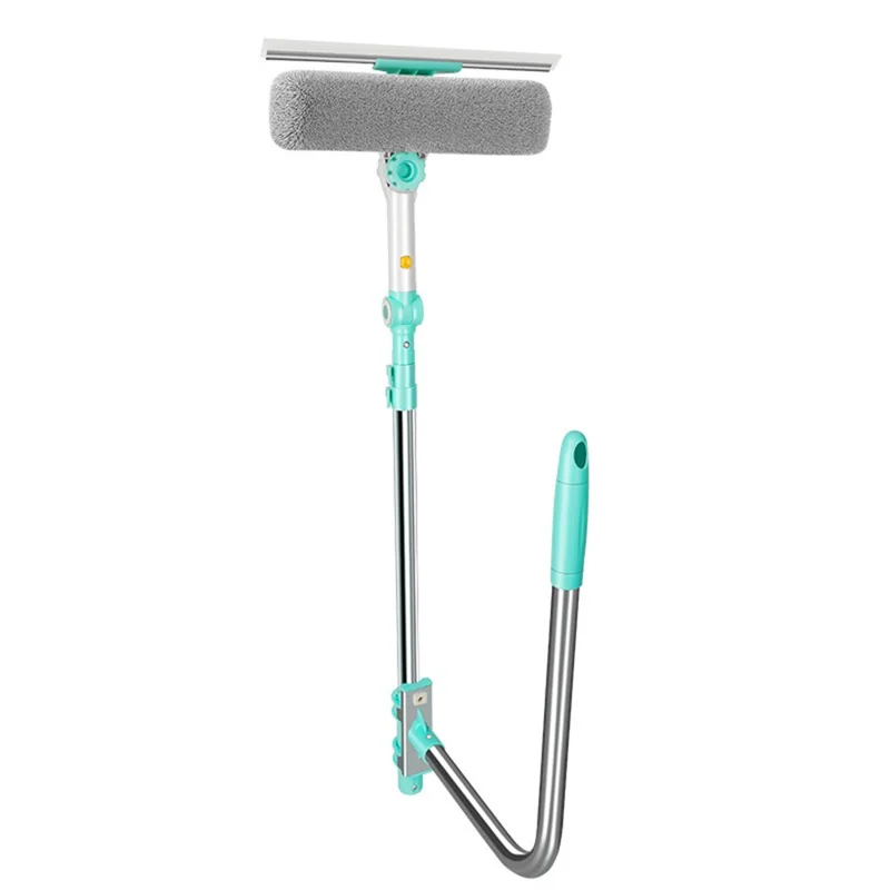 Squeegee High-Rise Window Cleaning Tool with 3Pcs Replacement Cloths 3-Section Telescopic Pole 270 Degree Rotating Head U-Shape Glass Cleaner