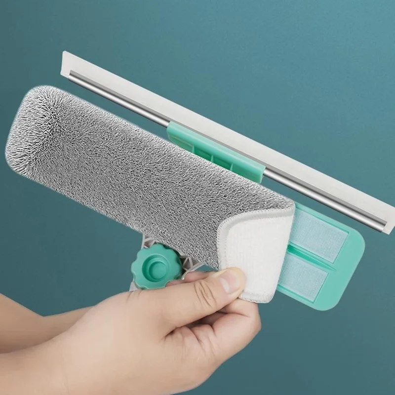 Squeegee High-Rise Window Cleaning Tool with 3Pcs Replacement Cloths 3-Section Telescopic Pole 270 Degree Rotating Head U-Shape Glass Cleaner