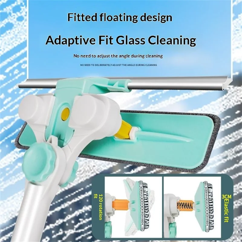 Squeegee High-Rise Window Cleaning Tool with 3Pcs Replacement Cloths 3-Section Telescopic Pole 270 Degree Rotating Head U-Shape Glass Cleaner