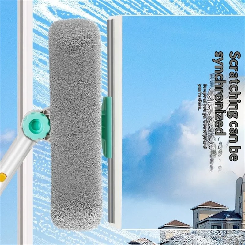 Squeegee High-Rise Window Cleaning Tool with 3Pcs Replacement Cloths 3-Section Telescopic Pole 270 Degree Rotating Head U-Shape Glass Cleaner