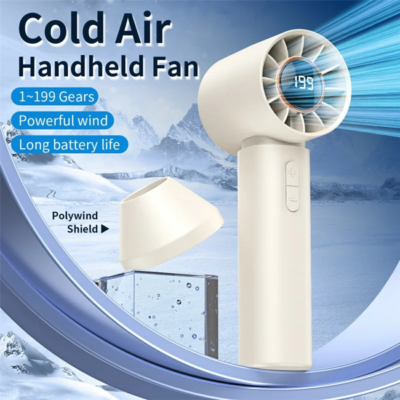 Mini Digital Display Handheld Fan 199-Speed Levels Brushless Motor Type-C Charging Portable Cooling Fan with Air Nozzle - Beige