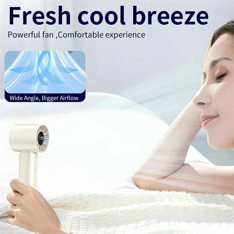 Mini Digital Display Handheld Fan 199-Speed Levels Brushless Motor Type-C Charging Portable Cooling Fan with Air Nozzle - Beige