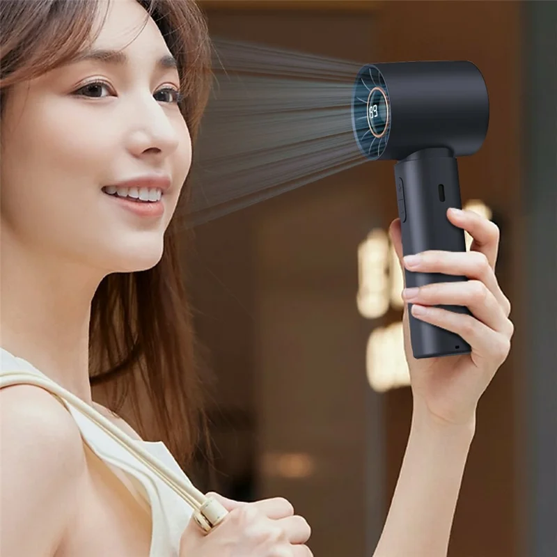 Mini Digital Display Handheld Fan 199-Speed Levels Brushless Motor Type-C Charging Portable Cooling Fan with Air Nozzle - Beige