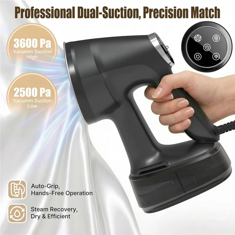 Handheld Steam Iron Garment Steamer 400ml Large Tank LCD Touch Screen Auto-Grip  Ironing Machine Steam Iron for Travel Home - Black  /  EU Plug