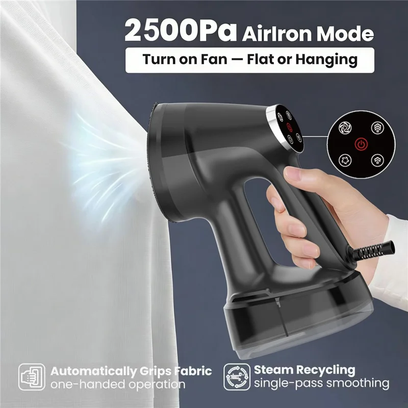 Handheld Steam Iron Garment Steamer 400ml Large Tank LCD Touch Screen Auto-Grip  Ironing Machine Steam Iron for Travel Home - Black  /  EU Plug