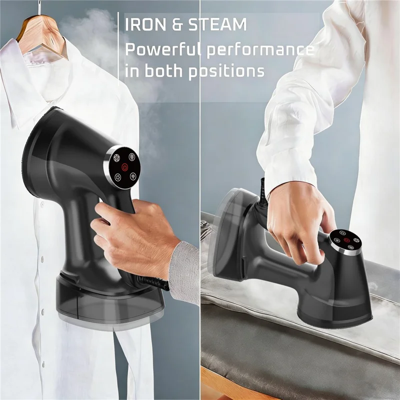 Handheld Steam Iron Garment Steamer 400ml Large Tank LCD Touch Screen Auto-Grip  Ironing Machine Steam Iron for Travel Home - Black  /  EU Plug