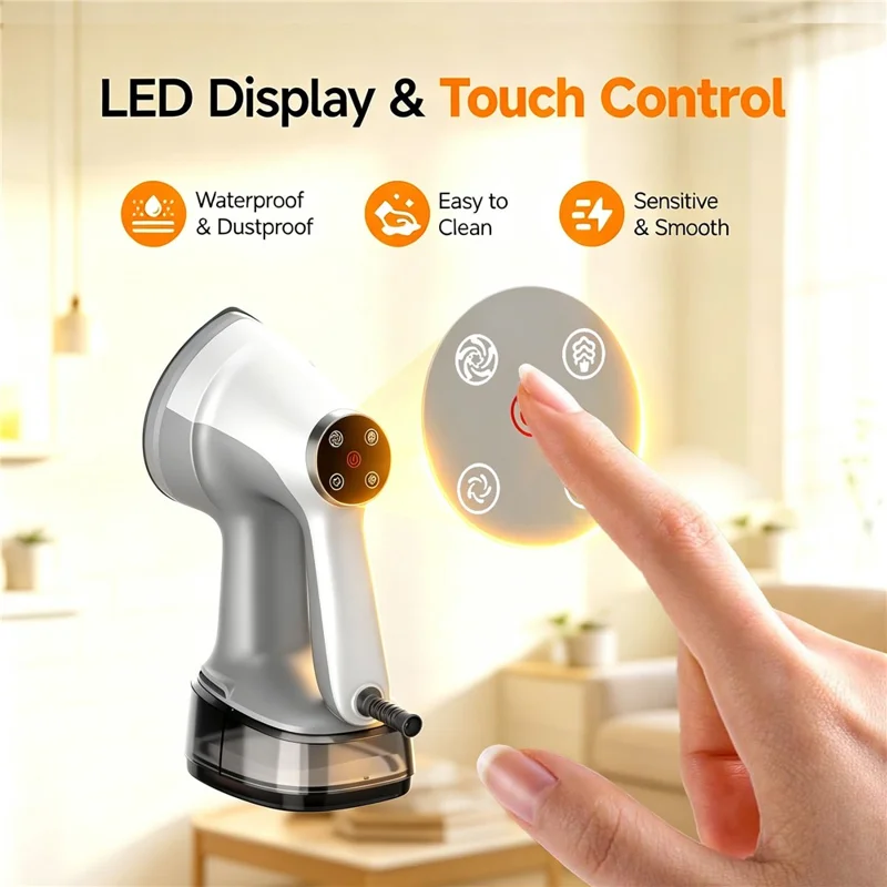 Handheld Steam Iron Garment Steamer 400ml Large Tank LCD Touch Screen Auto-Grip  Ironing Machine Steam Iron for Travel Home - Black  /  EU Plug